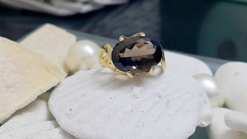 Rauchquarzring, 14K Gold Fill, Cocktailring von candybohojewelry