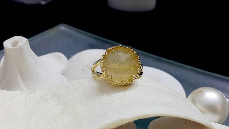Rutilquarz Ring, Zarter Statement Goldstein Gold Band Dünner Doppelband Ring von candybohojewelry