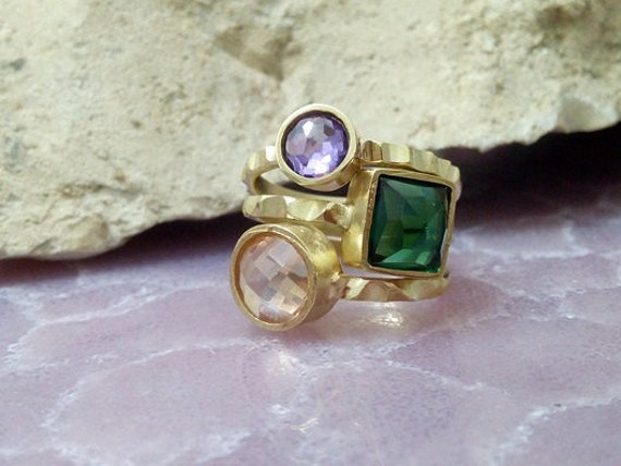 Gold Filled Stapelringe Set, Amethyst, Citrin, Turmalin Edelstein Ringe von candybohojewelry