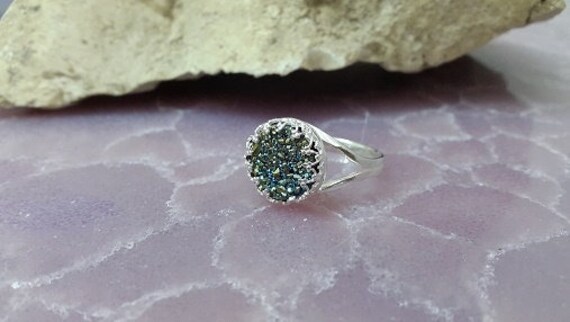 Sterling Silber Druzy Achat Ring, Runder Stein Cocktailring von candybohojewelry
