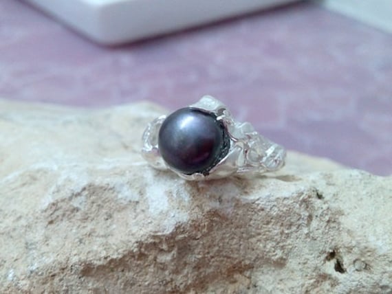 sterling Silber Schwarz Perle Ring, Art-Deco-stil, Versprechen Ring von candybohojewelry