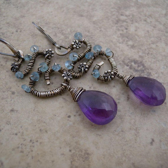 Draht Sterling Silber Amethyst Und Apatit Ohrringe Draht Sterling Silber Amethyst Und Apatit Ohrringe von canterburyvines