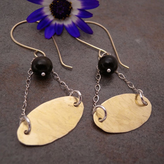Messing Oval Sterling Silber Kette Und Gold Obsidian Ohrringe Messing Oval Sterling Silber Kette Und Gold Obsidian Ohrringe von canterburyvines