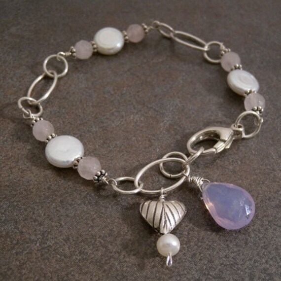 Perle, Rosenquarz, Skorolith, Herz Sterling Silber Armband Perle, Rosenquarz, Skorolith, Herz Sterling Silber Armband von canterburyvines