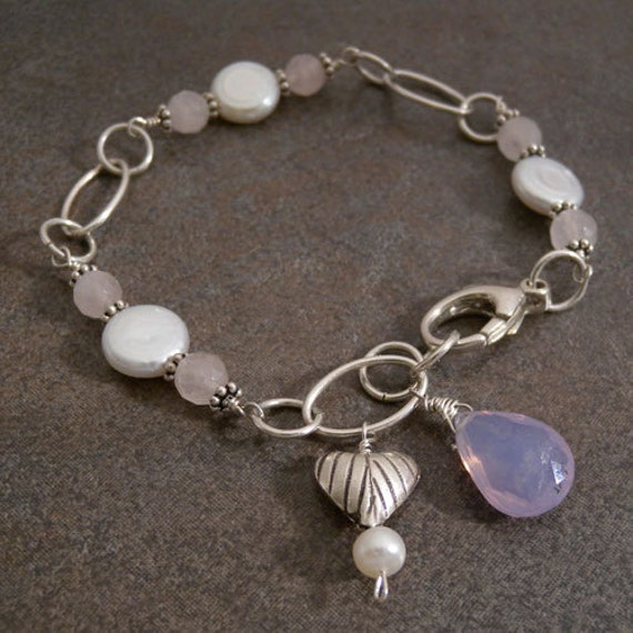 Perle, Rosenquarz, Skorolith, Herz Sterling Silber Armband Perle, Rosenquarz, Skorolith, Herz Sterling Silber Armband von canterburyvines