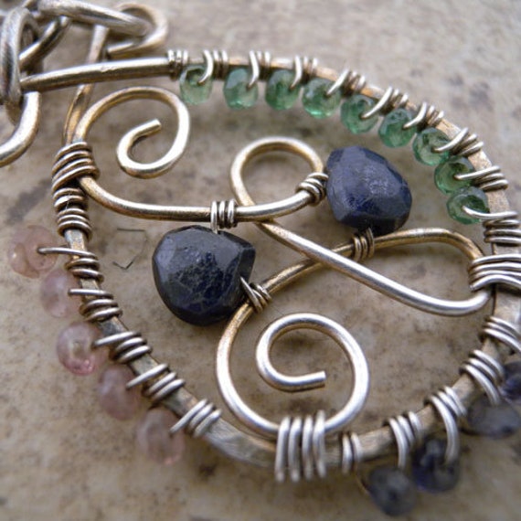 Saphire Sterling Silber Anhänger Mit Iolith, Turmalin Und Grünen Granat von canterburyvines