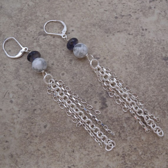 sterling Silber Quaste Kette Howlith Und Iolith Ohrringe sterling Silber Quaste Kette Howlith Und Iolith Ohrringe von canterburyvines