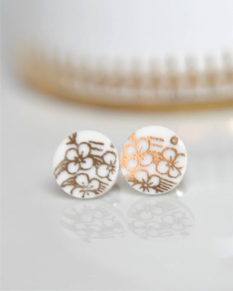 Porzellanschmuck-Unikat Ohrstecker Aus Porzellan Und Silber Oe 23 | 12 Mm von caoPorzellan