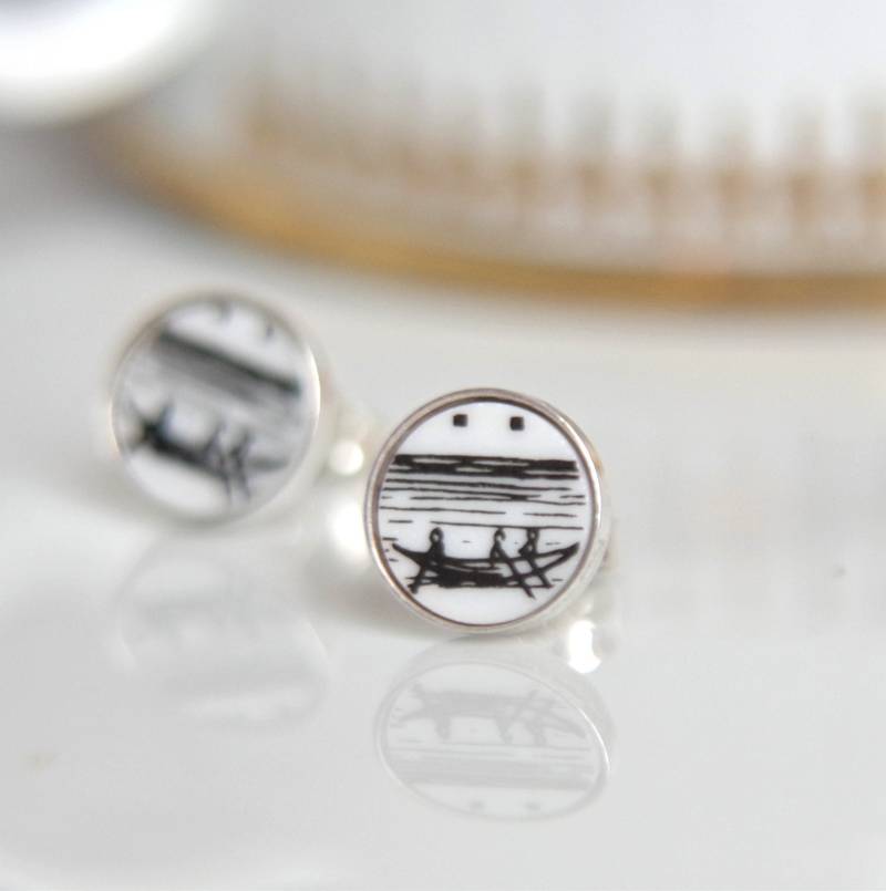 Porzellanschmuck-Unikat Ohrstecker Gefasst Aus Porzellan Und Silber Oe 14 von caoPorzellan