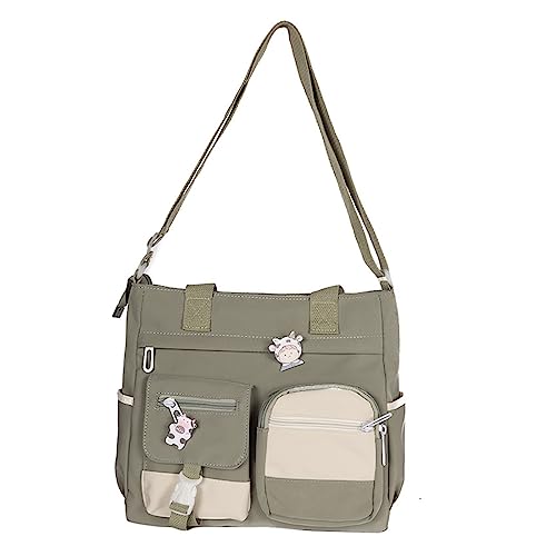 caoxhenr Canvas Crossbody Bag with Cute Pins for Women Girls Casual Shoulder Messenger Bag Large Capacity Students Schoolbag, Gn, 11.81x3.94x10.63in von caoxhenr