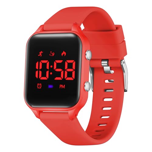 caprock Kinder-LED-Digitaluhr mit Schrittzähler, 50 ATM wasserdicht mit Entfernungsberechnung/Vibration, Doppelalarm/Stoppuhr von caprock
