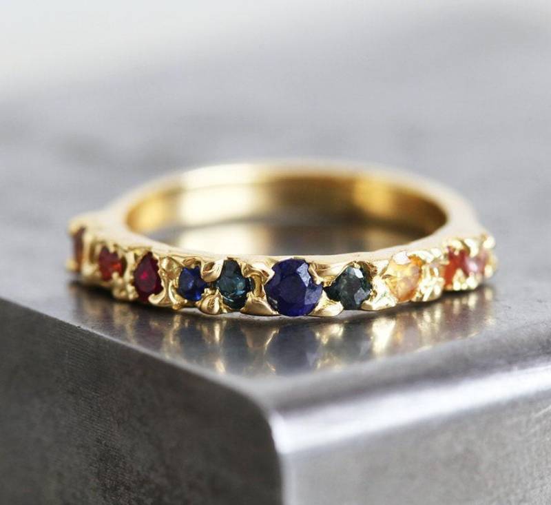 18K Gold Ombre Ring Saphir & Rubin Roher Ehering von capucinne