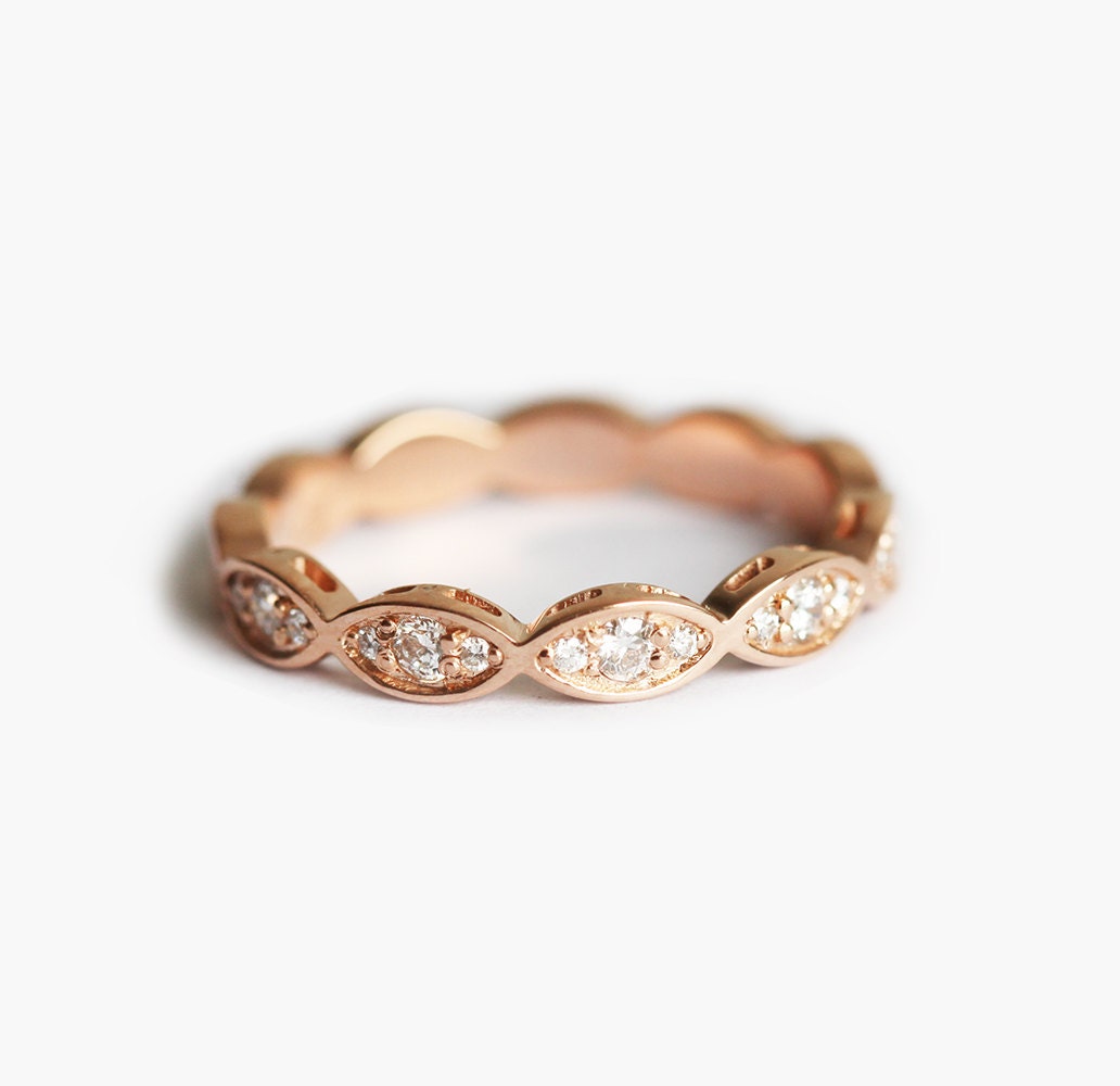 Diamant-Ring, 14 K Rose Gold Ring, 18 Ewigkeit Ehering, Halbe Einfache Diamant-Ehering, Capucinne von capucinne