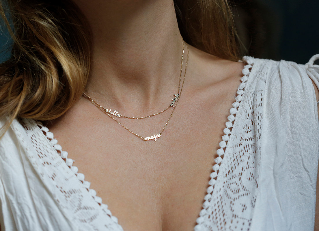 Geburtsstein Halskette, Einfache Gold Namenskette, Geschichtete Halskette Set, Personalisierte Zwei Rose Diamant Mutter Schmuck von capucinne