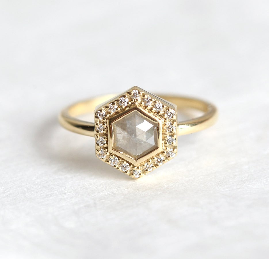 Halo Diamant Hexagon Salz Pfeffer Verlobungsring, Ring von capucinne