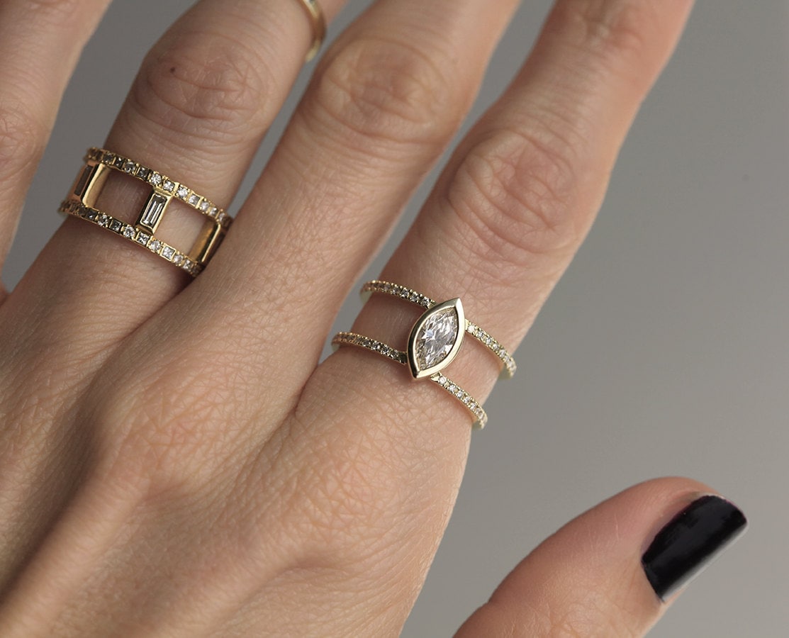 Marquise Diamant Ring Mit Doppelband, Verlobungsring von capucinne