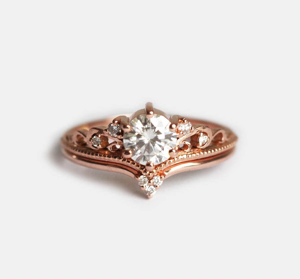 Moissanit Vintage Verlobungsring Oder Ring Set Mit Diamanten, Zierlich Filigraner von capucinne