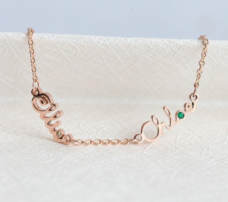 Mutter Tochter Armband Schmuck, Zwei Name 14K Rose Gold Birthstone Armband, Vermeil Silber Personalisierte Nettes Geschenk von capucinne