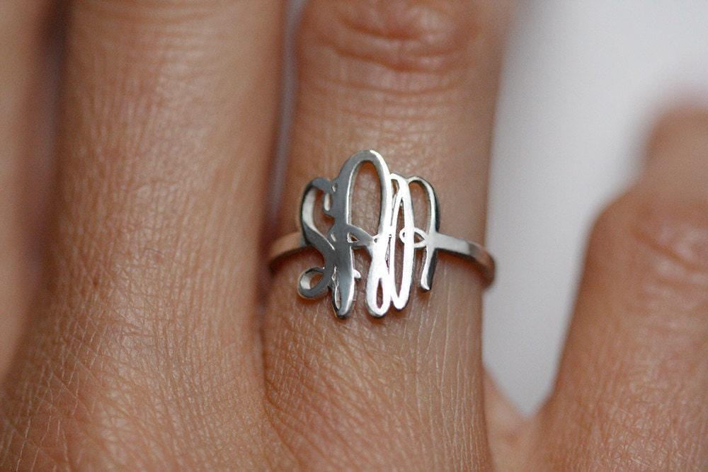 Personalisierter Monogramm Ring Sterling Silber, Gold Vermeil, Initialen von capucinne