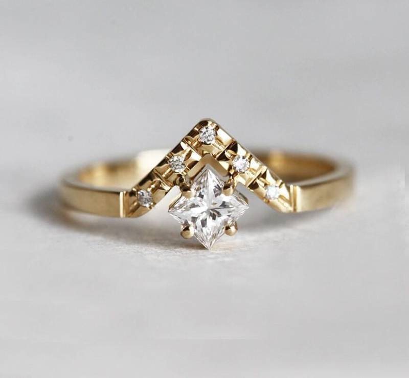 Princess Cut Diamant Verlobungsring 14K Gold Pave Crown Princess Cut Diamant Verlobungsring 14K Gold Pave Crown von capucinne
