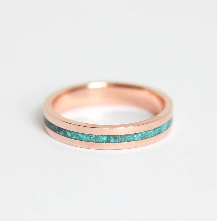 Türkises Ehering, Rosegold Inlay Ring, Herren Verlobungsring, Schlichtes 4mm Breites Band, Unisex Band Ring von capucinne