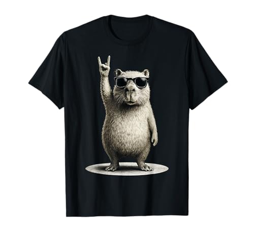 Retro Capybara Rockmusik Herren Kinder Frauen Lustig Capybara T-Shirt von capybara sunglasses graphic