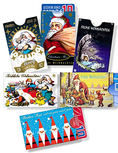 6 Weihnachtliche Hüllen für GESCHENKKARTEN/GUTSCHEINKARTEN > cardbox Xmas 6er Set < 6 cardboxen mit Weihnachtsmotiven von cardbox