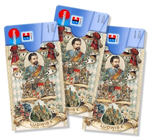 cardbox Motiv: König Ludwig II. aus Bayern - mit Wappen und Schloß Neuschwanstein /// 3er Set /// tolles Souvenir aus Bayern - EC Kartenhülle, Ausweishülle, Visitenkartenhülle von cardbox