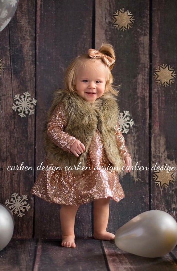 Final Sale - Rose Gold Paillettenkleid, Abendkleid, Blumenmädchenkleid, Glitzerkleid, Kleinkindkleid, Langarmkleid von carkendesign