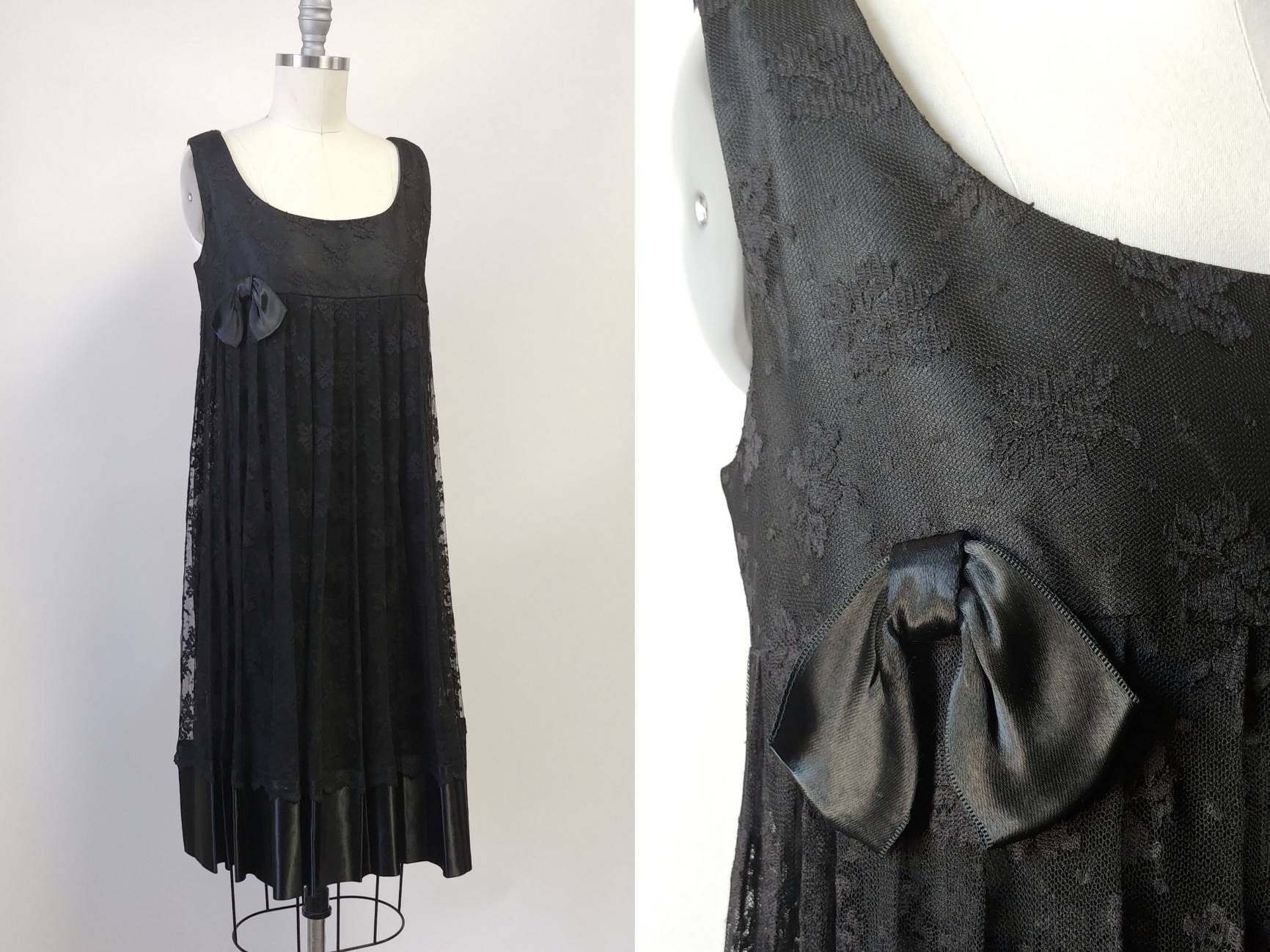 60Er Jahre Schwarze Spitze Babydoll Cocktailkleid | Vintage Flapper Kleid Damen Kleidung Xs Klein von carlasuevintage