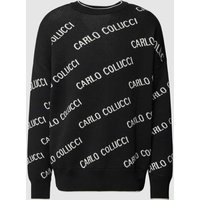 CARLO COLUCCI Strickpullover mit Allover-Label-Print in Black, Größe M von carlo colucci