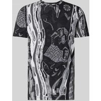 CARLO COLUCCI T-Shirt mit geripptem Rundhalsausschnitt in Anthrazit Melange, Größe XXL von carlo colucci