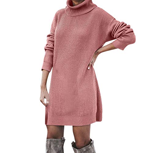 carol -1 Damen Pullover Kleid Casual Hoher Kragen Elastisch Langarm Winterkleid Einfarbig Rollkragen Jumper Minikleid Kurze Kleider Modische Elegante Warme Strickkleid Wickelkleid von carol -1