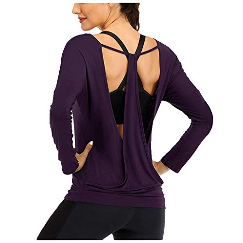 carol -1 Damen Sporttop mit Rückenausschnitt, Damen Laufshirt Langarm Sport Shirt Funktionsshirt - Atmungsaktive Shirt Longsleeve Tops Fitness Workout Oberteil von carol -1