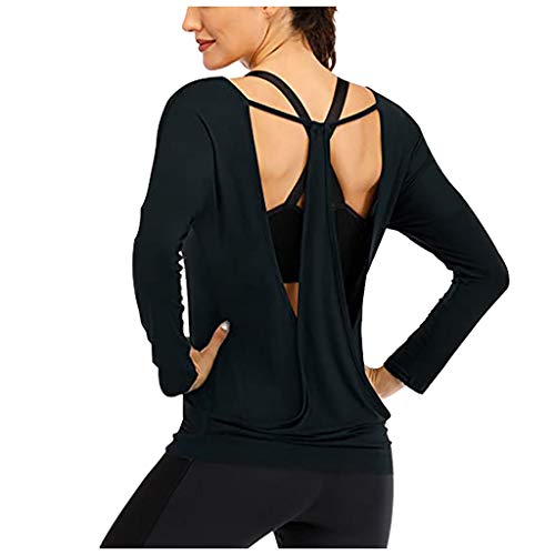 carol -1 Damen Sporttop mit Rückenausschnitt, Damen Laufshirt Langarm Sport Shirt Funktionsshirt - Atmungsaktive Shirt Longsleeve Tops Fitness Workout Oberteil von carol -1