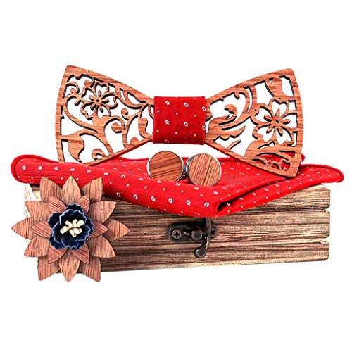 carol -1 Holz Fliege Einstellbare Mens Hochzeit Solide Krawatte Farbe Krawatte für Anzug Kleidung Zubehör,Fliege Mode Handgefertigte Holz Pre-gebundene Fliege mit Manschettenknopf Einstecktuch Brosche von carol -1
