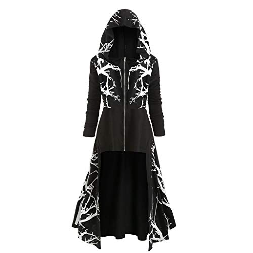 carol -1 Retro Gothic Mantel Kostüme Punk mit Kapuze für Damen Frauen Lange Ärmel Damenkostüme Vintage Mittelalter Renaissance Halloween Party Kostüm Kleider Große Größen High Low Pullover Kleidung von carol -1