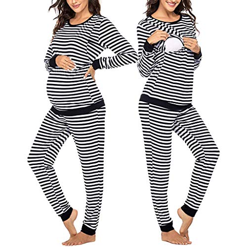 carol -1 Stillpyjama-Umstandspyjama - Gestreifter Schlafanzug für Damen - Nachtwäsche für Schwangerschaft-Stillzeit - Weiches Pyjama-Set mit Stillfunktion - Lang-Langarm - Zweiteilige Nachtwäsche von carol -1