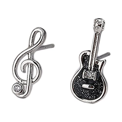 Asymmetrische Gitarren-Ohrringe mit Musiknote, Zirkonia, Statement-Ohrring, zierlicher Schmuck, Geschenk, für Damen und Mädchen, empfindliches Ohr, schwarze Gitarre von carotoe