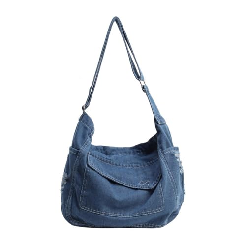Damen-Denim-Tasche, Korea-Stil, Schultertasche, großes Fassungsvermögen, Kuriertasche für Studenten, Schule, zum Einkaufen, große Kapazität, Kuriertasche für Damen, legere Schulter-Denims, Crossbody von carotoe