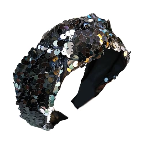 Glitzerndes geknotetes Stirnband für Damen mit Pailletten, rutschfest, hoher Totenkopf-Haarreif für Musikfestival, Haarstyling-Zubehör von carotoe