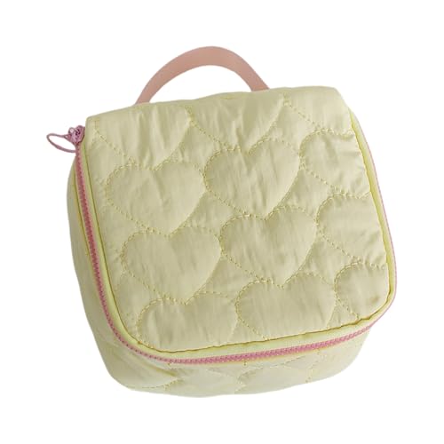 Kosmetik-Organizer mit Herzmuster, für Reisen oder den täglichen Gebrauch, geräumige Make-up-Tasche mit Reißverschluss und Griff, gelb von carotoe