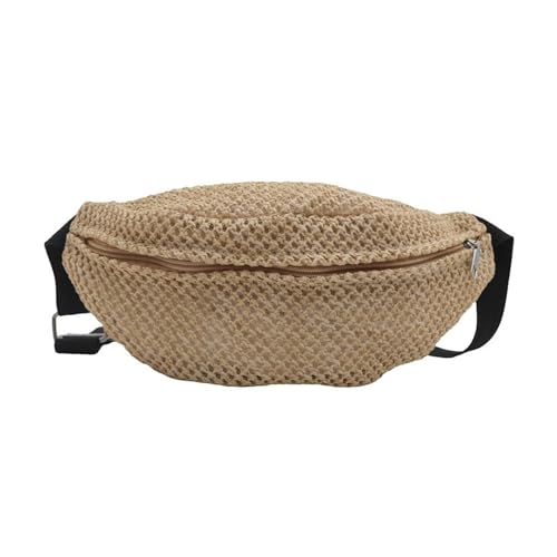 Strandurlaub-Gürteltasche aus gewebtem Stroh, verstellbarer Riemen, Brusttasche, Umhängetasche, Hüfttasche für Reisen und den täglichen Gebrauch, Schwarz , Mass Beauty von carotoe