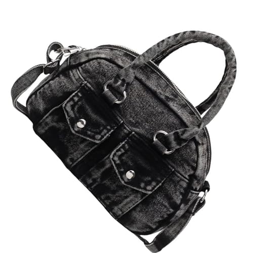Vintage Jeans Motorrad Stil Crossbody Tasche Multi Pocket Schultertaschen Praktische Handtasche für Reisen oder tägliches Pendeln Funktionelle Jeans Tasche mit verstellbarem Riemen, Schwarz , One Size von carotoe