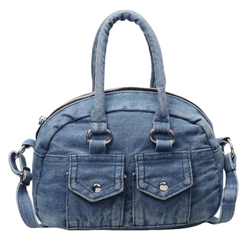 Vintage Jeans Motorrad Stil Crossbody Tasche Multi Pocket Schultertaschen Praktische Handtasche für Reisen oder tägliches Pendeln Funktionelle Jeans Tasche mit verstellbarem Riemen, hellblau, One Size von carotoe