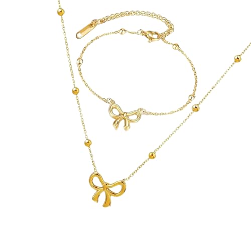 carotoe Anspruchsvolle Stahl-Halskette und Set mit zarten Schleifen-Designs für professionelle Frauen von carotoe