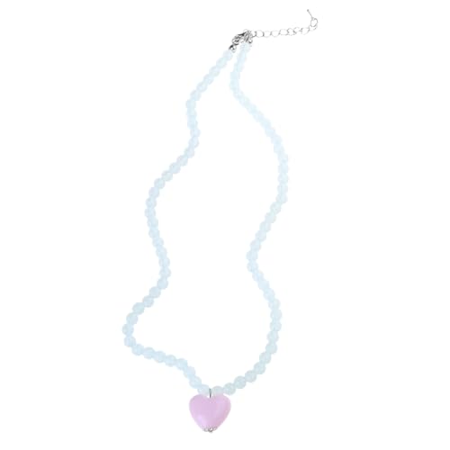 carotoe Farbige runde Perlen-Halskette, weibliches Temperament, Herz-Anhänger, Choker, Schlüsselbeinkette, koreanischer Studenten-Party-Schmuck, Herz-Anhänger, Halsketten von carotoe