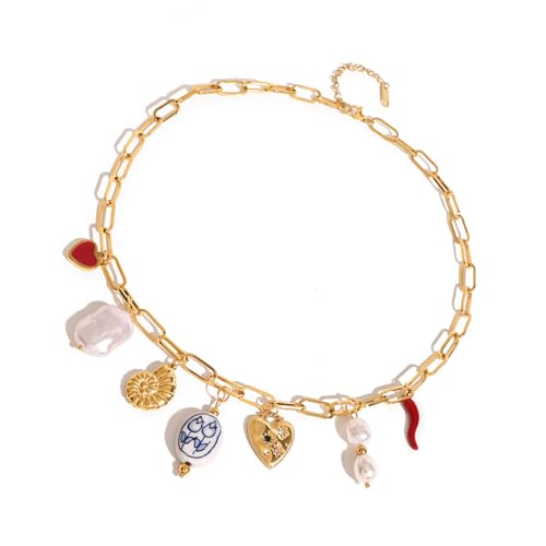 carotoe Modische Perlen Herz Conch Anhänger Halskette Handwerk Stabile Edelstahl Materialien Zubehör für den täglichen Gebrauch Verstellbare Kette Halskette von carotoe