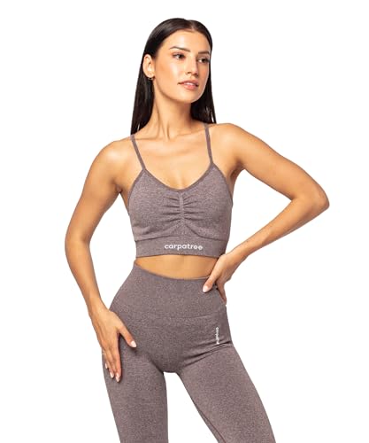 carpatree - Sport BH Damen, Seamless Sportbh, Bustier Sport BH Starker Halt mit Geregelte Saiten, Bra mit Gepolstert Abnehmbare Pads, mit Dichtes Gewebe für Yoga Fitness Gym Workout - Braun von carpatree