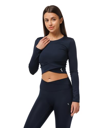 carpatree - Tight Longsleeve Crossover, Sport Oberteile Damen, Funktionsshirt Damen Langarm, Komfort Sportshirt Damen Langarm, Oberteil Damen für Yoga Fitness Gym Workout - Marineblau von carpatree